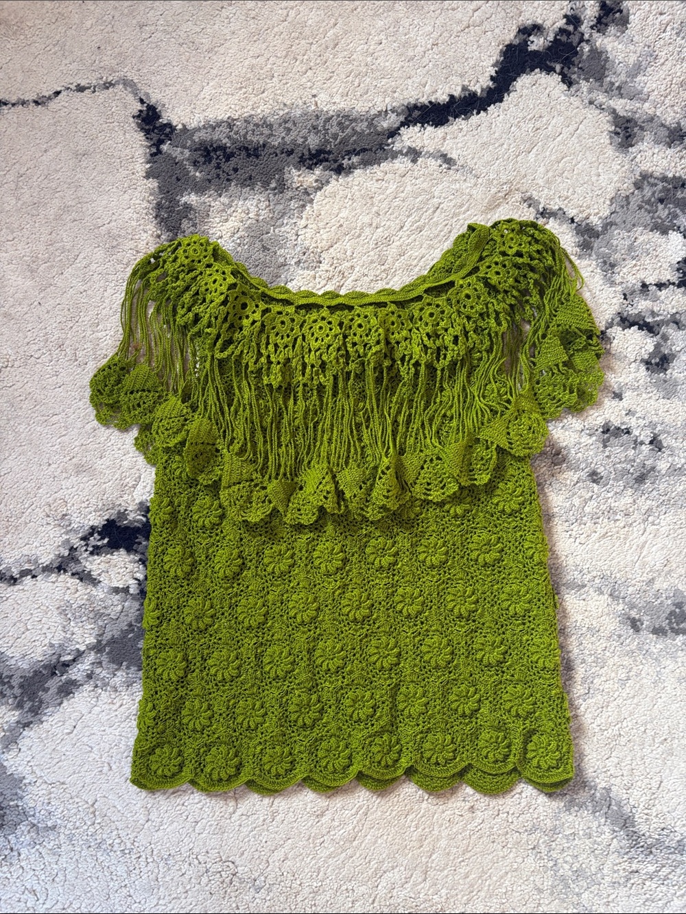 Women’s Green Crocheted Fringe Off-Shoulder Camisole